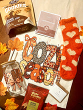 Load image into Gallery viewer, Autumn-themed items including cookies, coffee, and decorative elements on a textured surface.