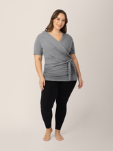 Load image into Gallery viewer, Organic Cotton Skin to Skin Short Sleeve Wrap Top | Charcoal Grey Heather