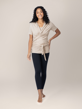 Load image into Gallery viewer, Organic Cotton Skin to Skin Short Sleeve Wrap Top | Oatmeal Heather