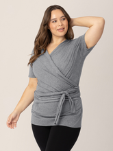 Load image into Gallery viewer, Organic Cotton Skin to Skin Short Sleeve Wrap Top | Charcoal Grey Heather