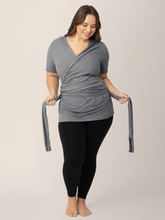 Load image into Gallery viewer, Organic Cotton Skin to Skin Short Sleeve Wrap Top | Charcoal Grey Heather